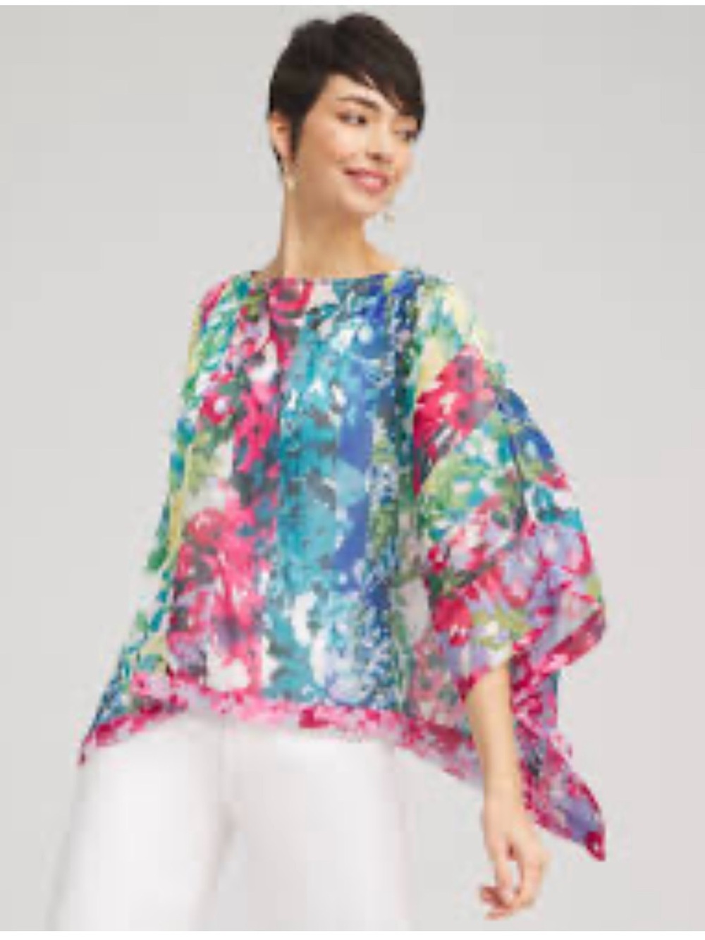 Chico's Multicolor Floral Watercolor Poncho Top size L/XL